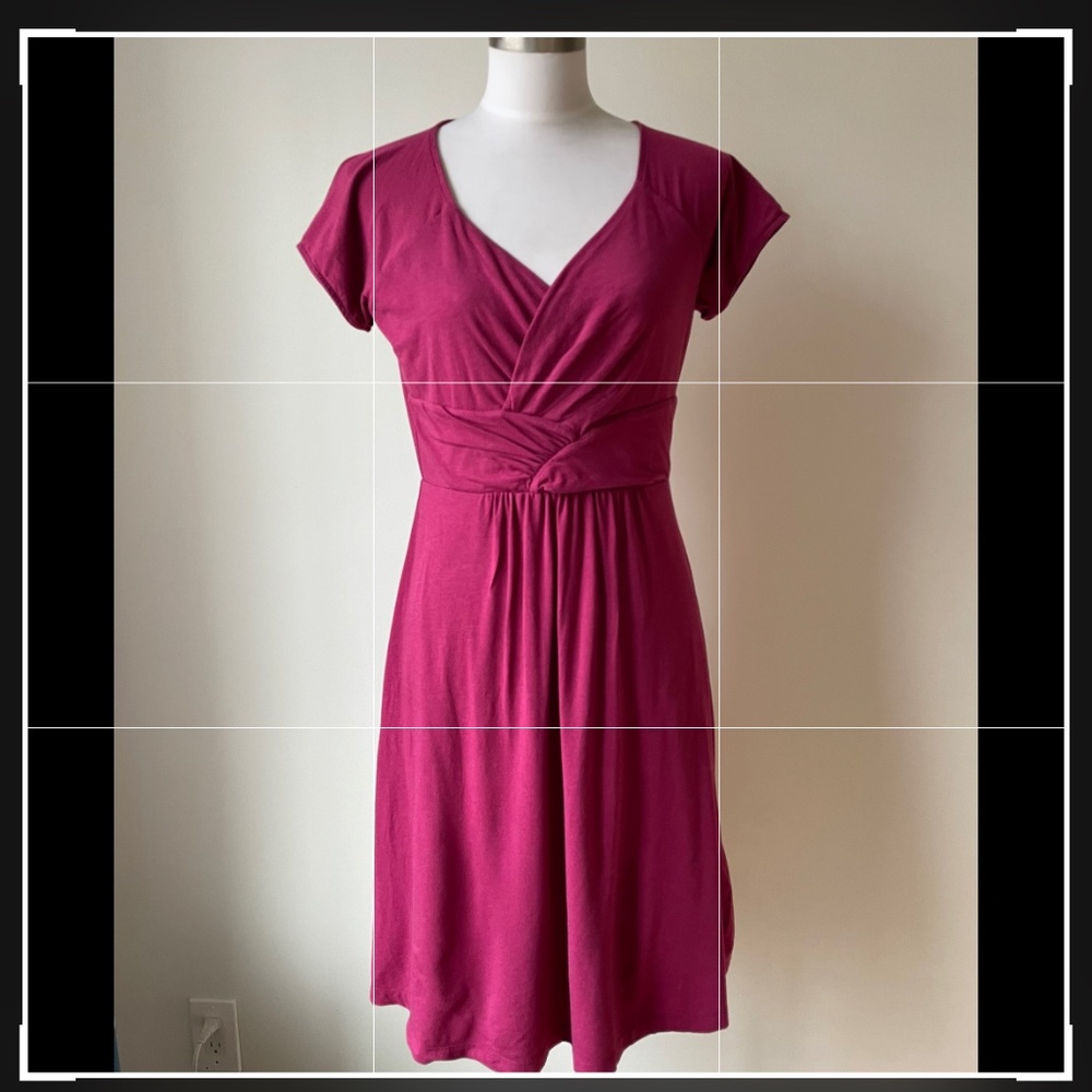 Garnet Hill raspberry berry knit jersey v neck dress S